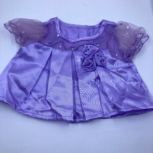 Build a Bear Purple Satin Top Short Sleeve Fabric Flowers Rhinestone Accents